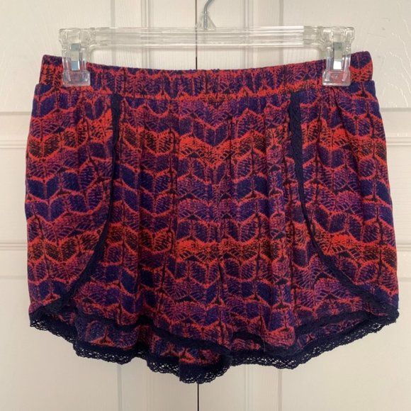 Mossimo Lace Trimmed Navy Blue/Red Print Pull On Shorts-Size S - Picture 1 of 8
